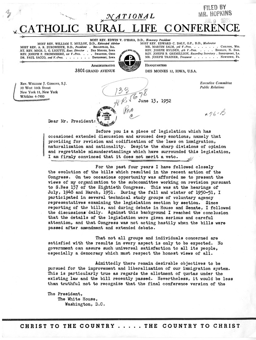 Letter from William J. Gibbons to President Harry S. Truman