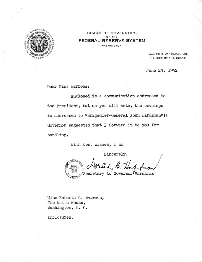 Letter from Agnes M. Lewis to President Harry S. Truman, with Related Material