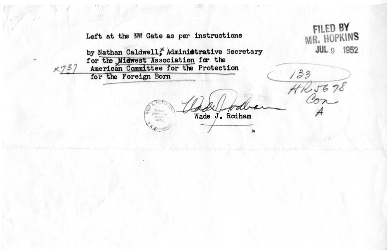Letter from the American Committee for the Protection of the Foreign Born to President Harry S. Truman, with Attached Internal Notes