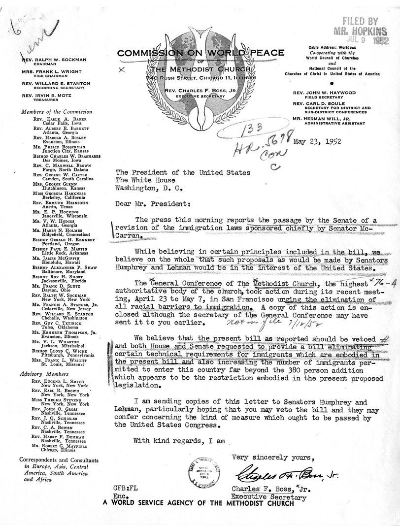 Letter from Charles F. Boss Jr. to President Harry S. Truman with Attachment