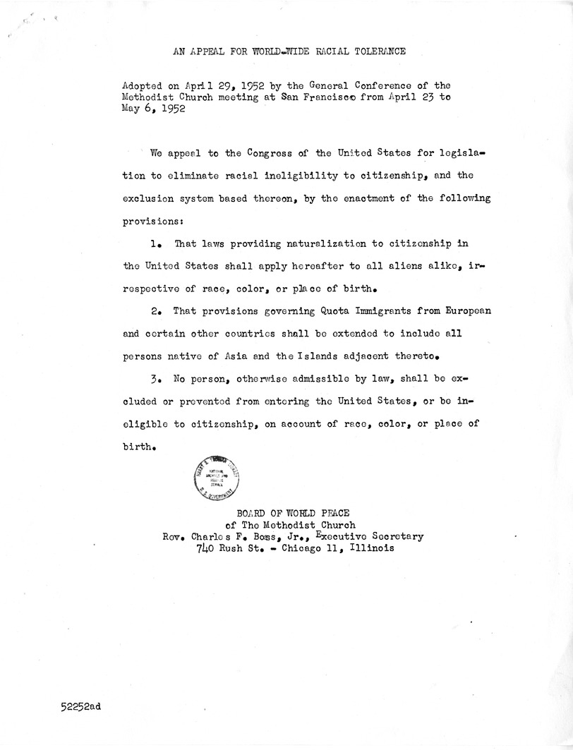 Letter from Charles F. Boss Jr. to President Harry S. Truman with Attachment