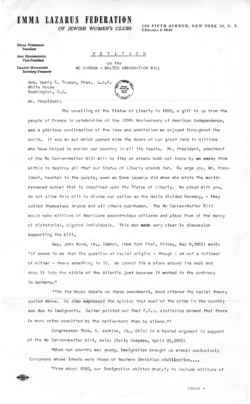 Correspondence Between Hilda Freeman and Matthew J. Connelly with Attachments