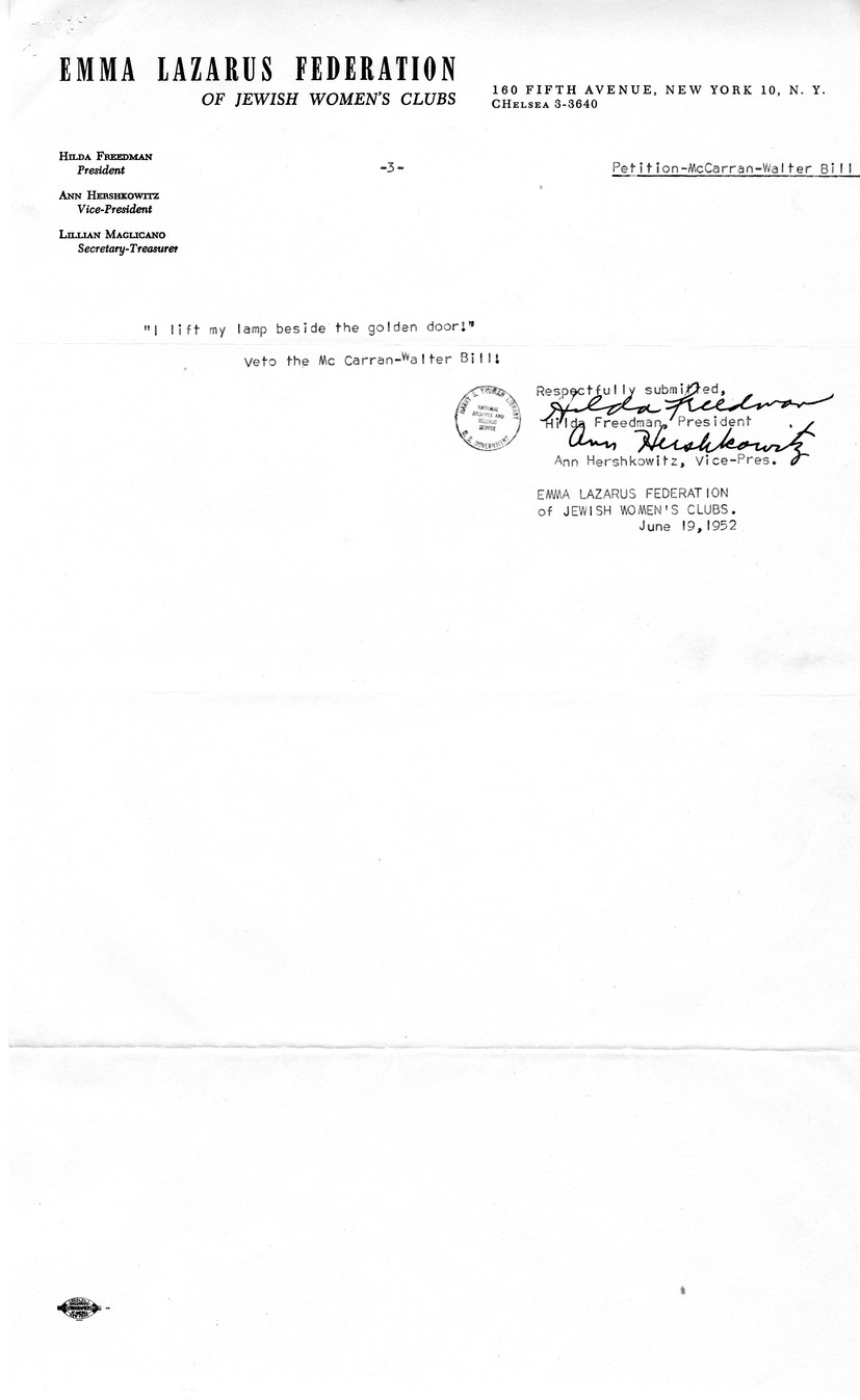 Correspondence Between Hilda Freeman and Matthew J. Connelly with Attachments