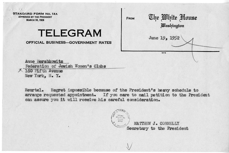 Correspondence Between Hilda Freeman and Matthew J. Connelly with Attachments