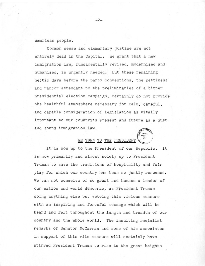 Letter from Fortune Pope to President Harry S. Truman with Attachment