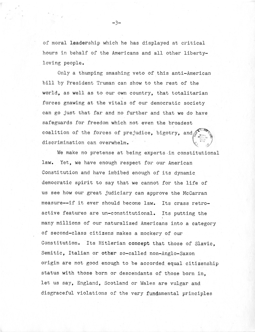 Letter from Fortune Pope to President Harry S. Truman with Attachment