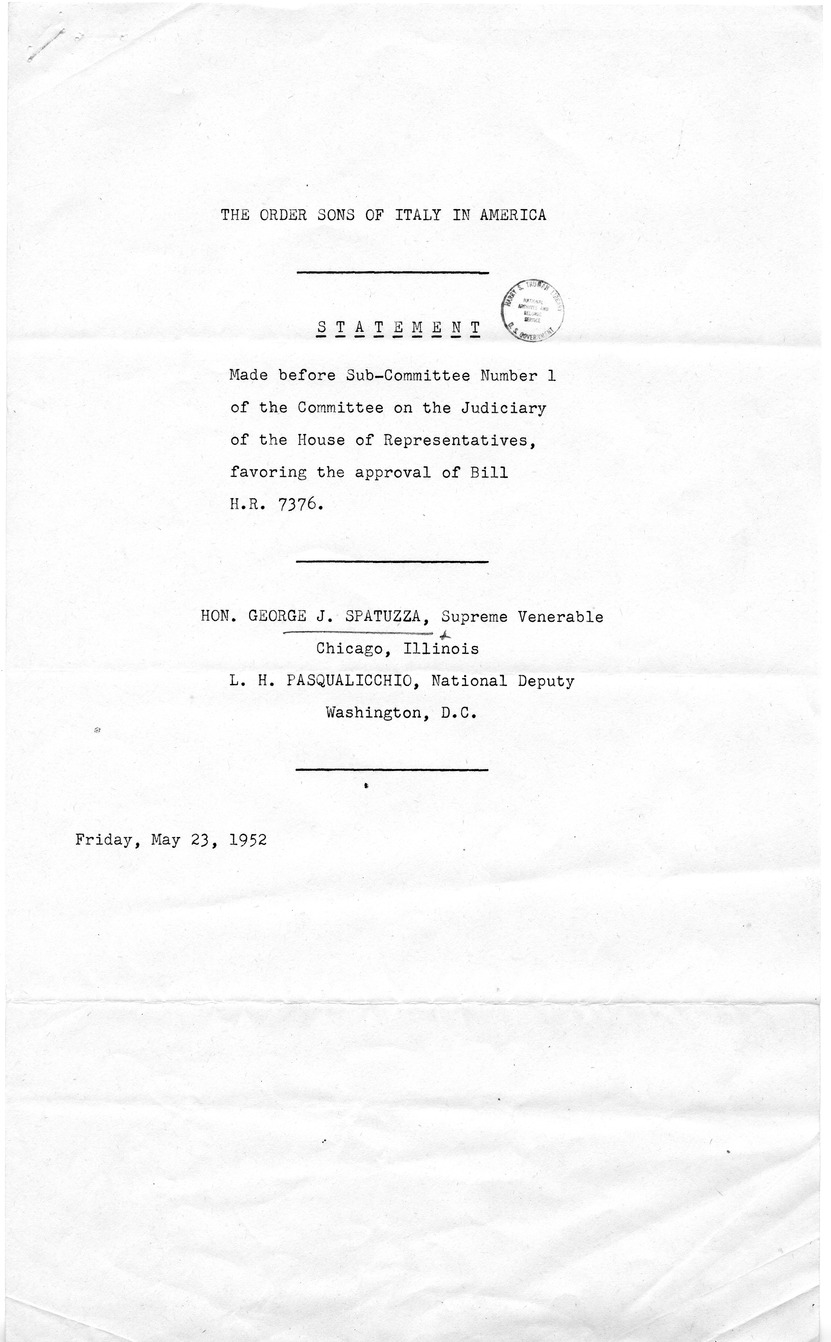 Letter from Leonard H. Pasqualicchio to President Harry S. Truman with Attachments