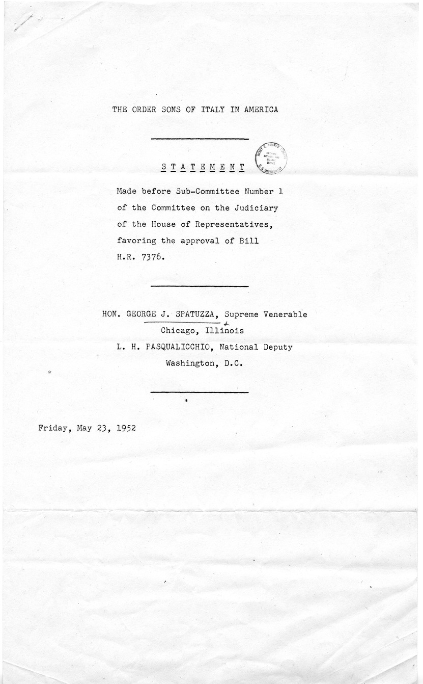 Letter from Leonard H. Pasqualicchio to President Harry S. Truman with Attachments