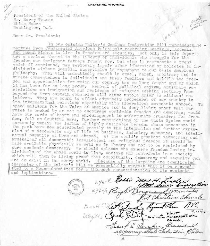 Rabbi Max H. Leader et al. to President Harry S. Truman with a Reply from William Hassett
