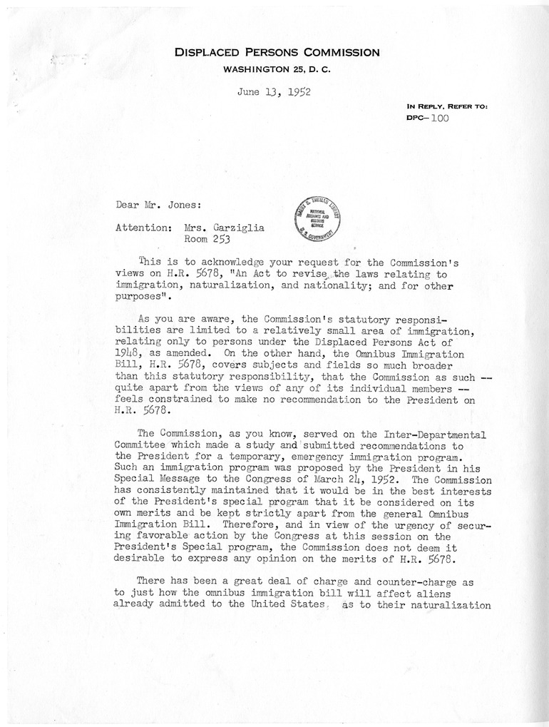 Letter from John W. Gibson to Roger W. Jones
