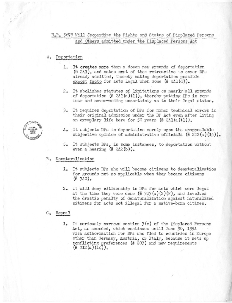 Memorandum from Harry N. Rosenfield to President Harry S. Truman with Attachment