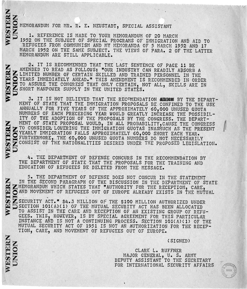 Memorandum from Major General Clark L. Ruffner to Richard E. Neustadt
