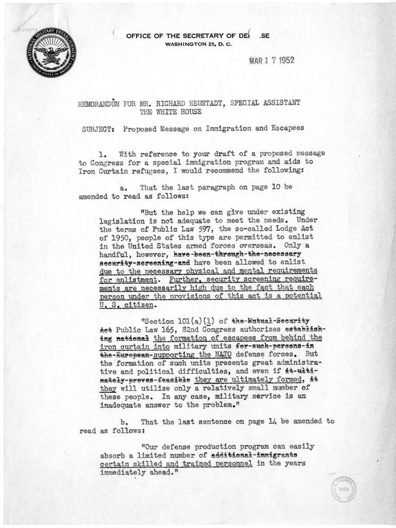 Memorandum from Frank C. Nash to Richard E. Neustadt