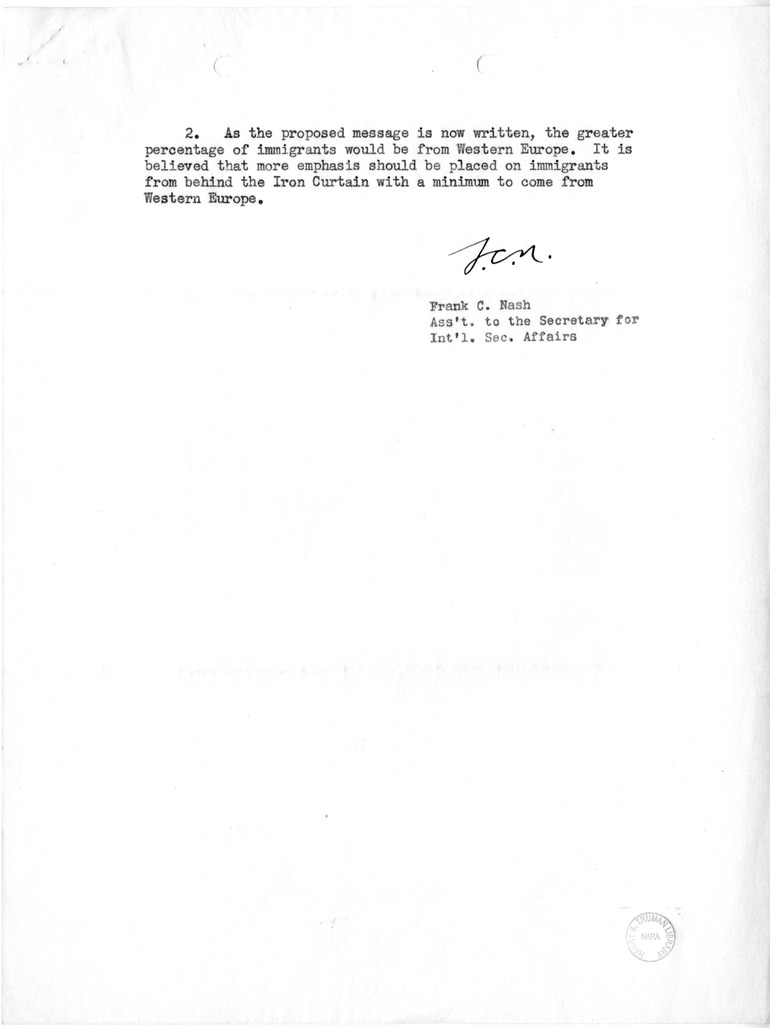 Memorandum from Frank C. Nash to Richard E. Neustadt