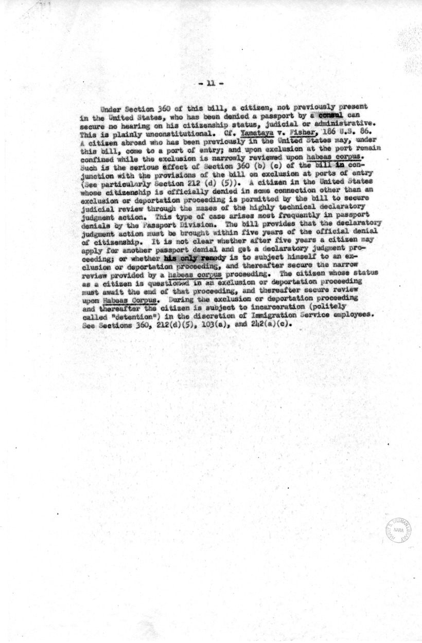 Memorandum, "A Study of the McCarran and Walter Bills, S-2550 and HR 5678, On Immigration, Naturalization, and Nationality," by Joseph A. Fanelli