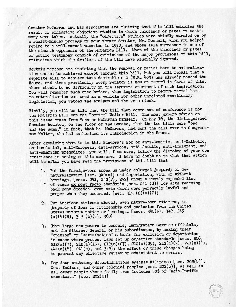 Letter from Felix S. Cohen to President Harry S. Truman