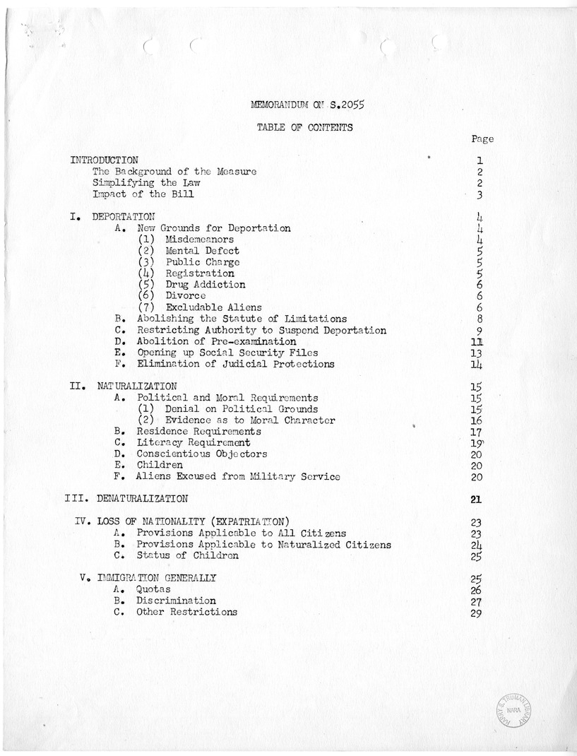 Report, "The Position of Immigrants Under the McCarran Omnibus Immigration Bill," by Felix S. Cohen