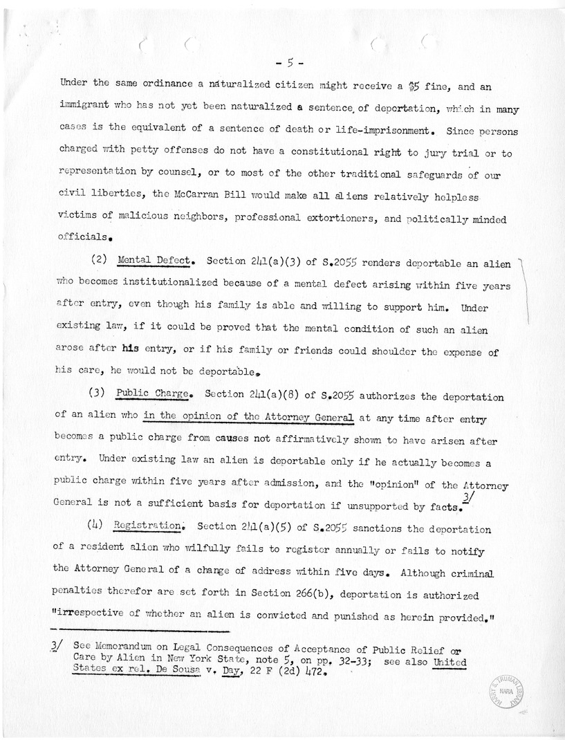 Report, "The Position of Immigrants Under the McCarran Omnibus Immigration Bill," by Felix S. Cohen