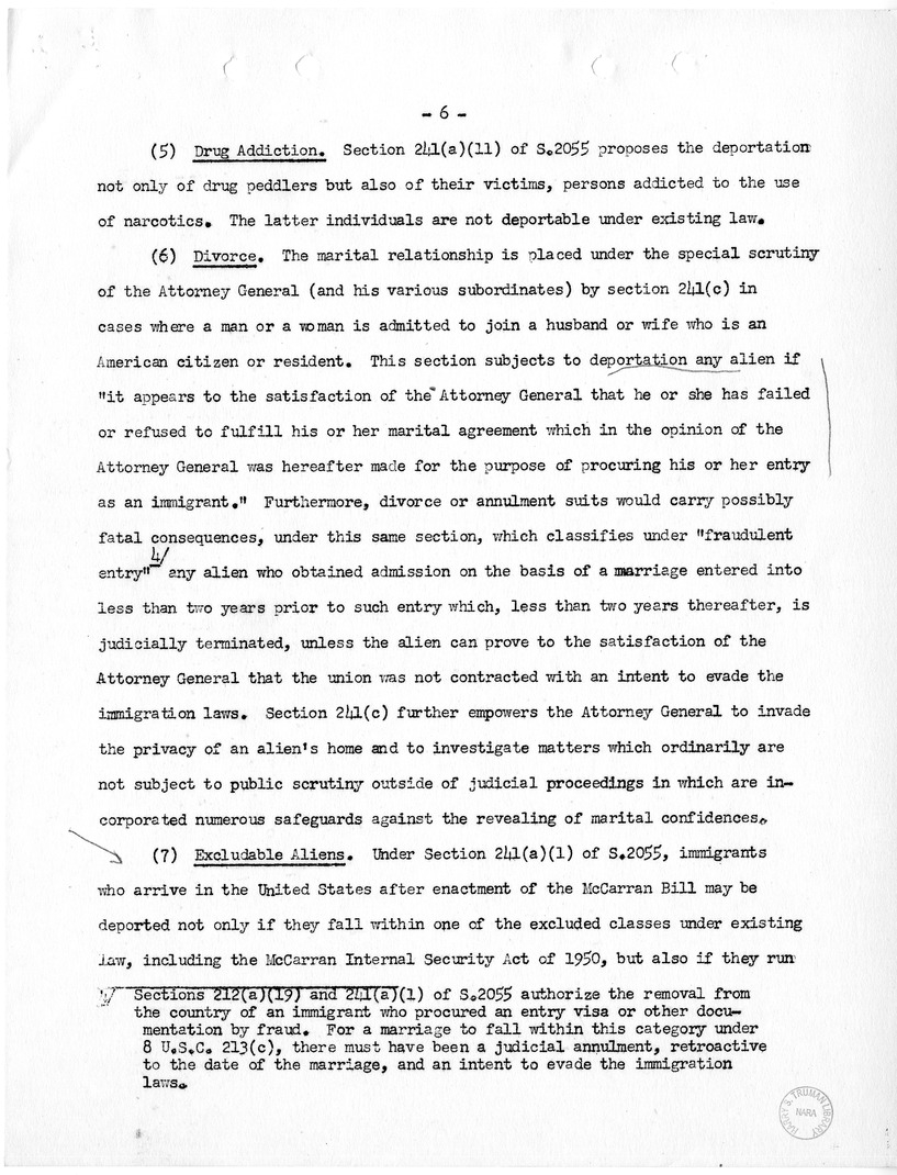 Report, "The Position of Immigrants Under the McCarran Omnibus Immigration Bill," by Felix S. Cohen