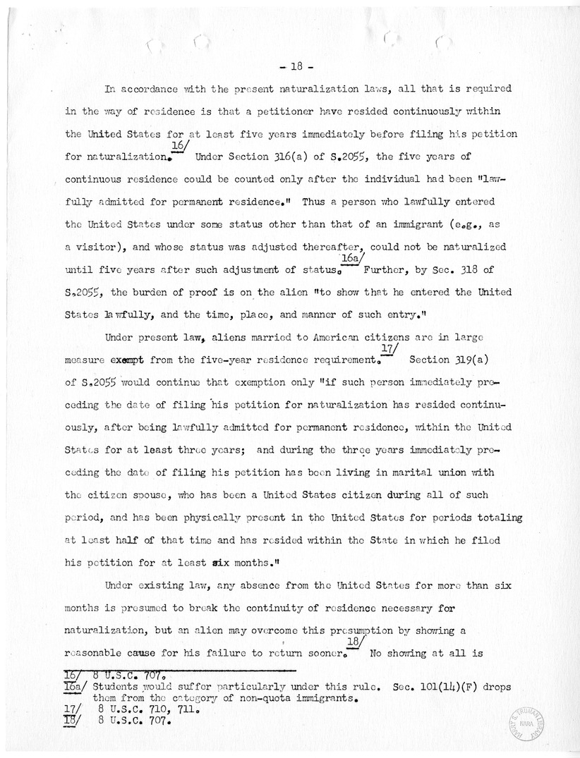 Report, "The Position of Immigrants Under the McCarran Omnibus Immigration Bill," by Felix S. Cohen