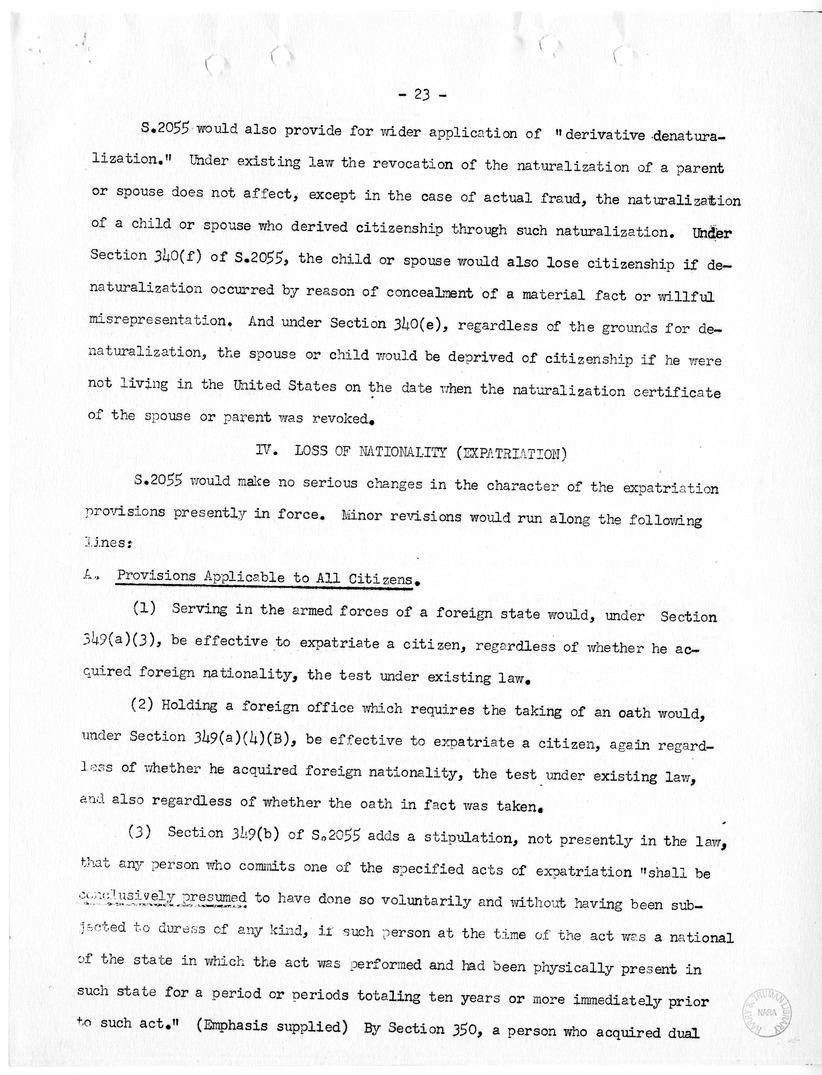 Report, "The Position of Immigrants Under the McCarran Omnibus Immigration Bill," by Felix S. Cohen