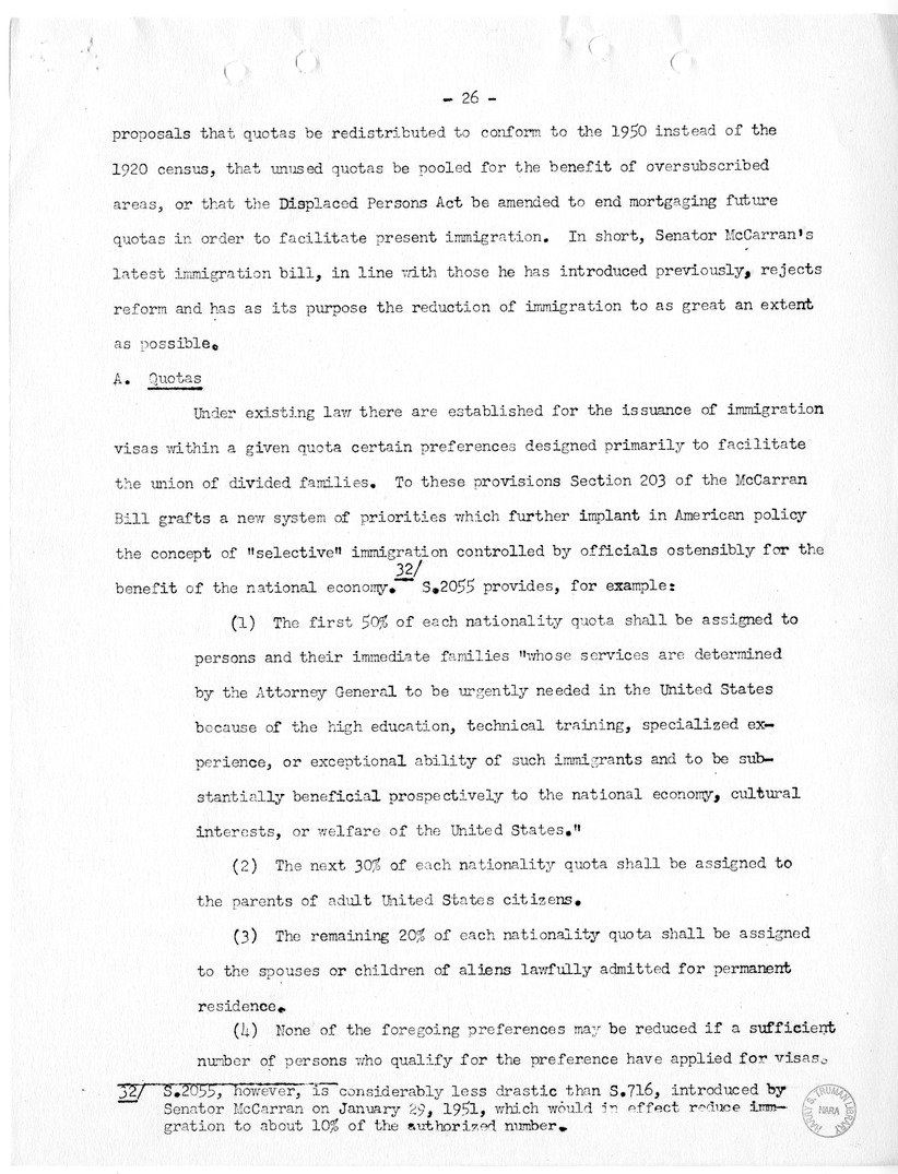 Report, "The Position of Immigrants Under the McCarran Omnibus Immigration Bill," by Felix S. Cohen