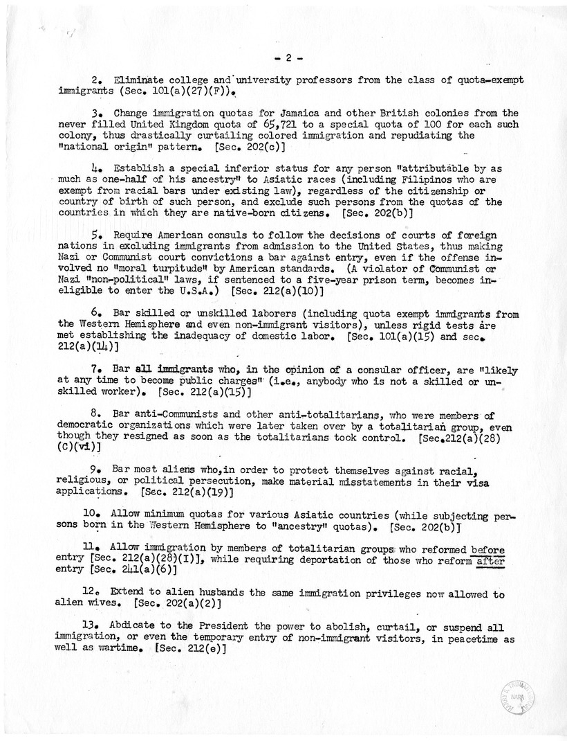Memorandum, "Summary of McCarran-Walter Omnibus Immigration Bill"