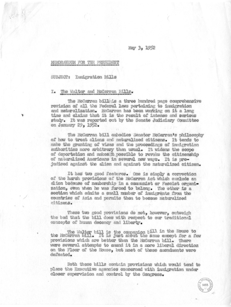 Memorandum from David D. Lloyd to President Harry S. Truman