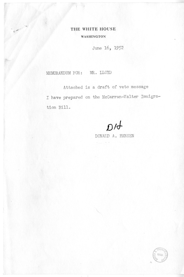 Memorandum from Donald A. Hansen to David D. Lloyd with Attachment