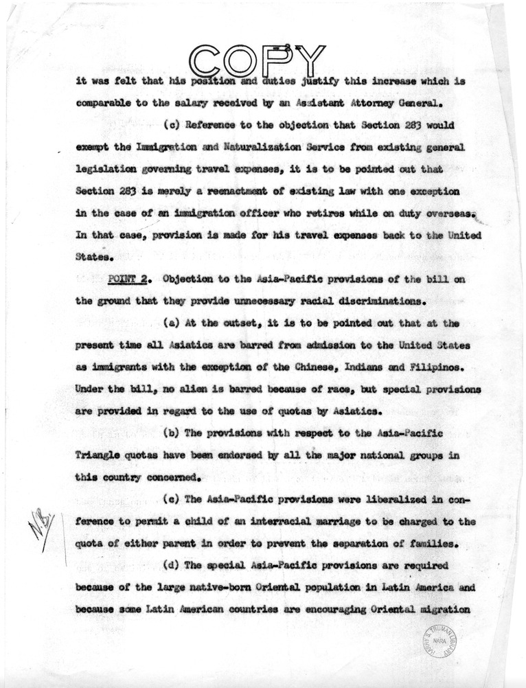 Memorandum, "Discussion of Points of Objections to Certain Provisions of S. 2550 Raised in the White House Memorandum"