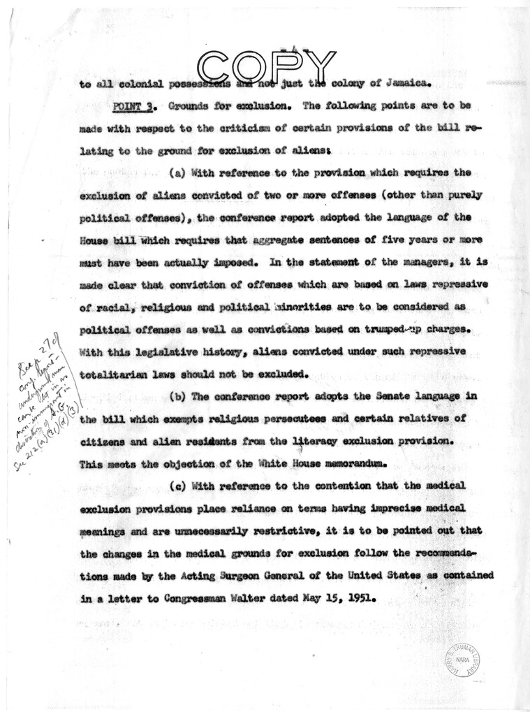 Memorandum, "Discussion of Points of Objections to Certain Provisions of S. 2550 Raised in the White House Memorandum"