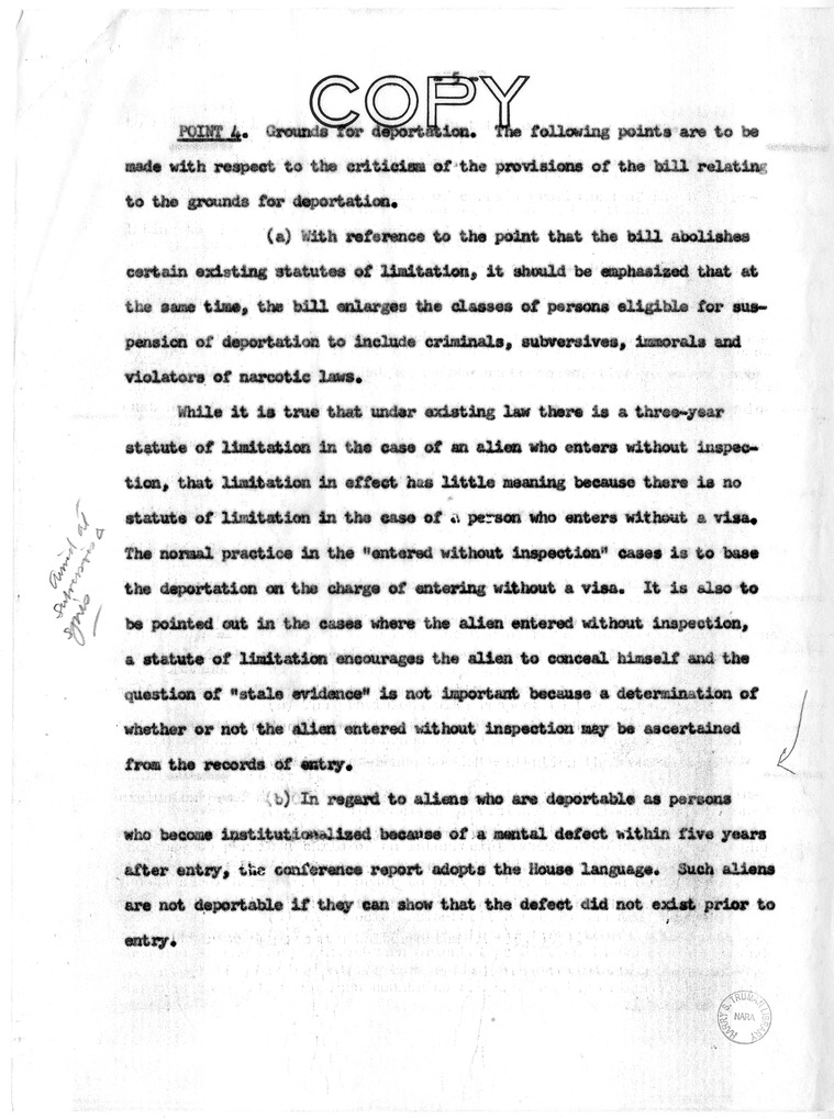 Memorandum, "Discussion of Points of Objections to Certain Provisions of S. 2550 Raised in the White House Memorandum"