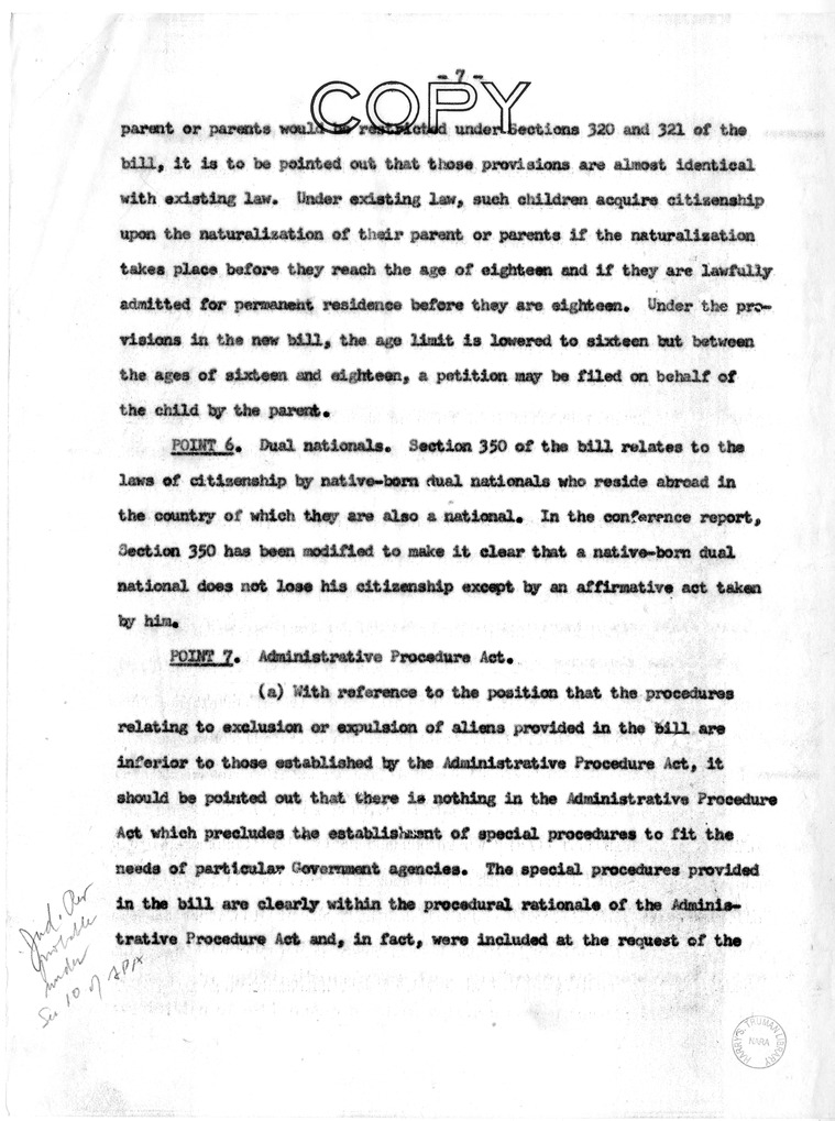 Memorandum, "Discussion of Points of Objections to Certain Provisions of S. 2550 Raised in the White House Memorandum"