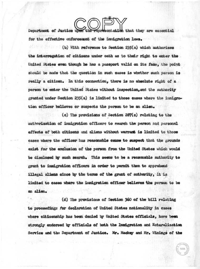 Memorandum, "Discussion of Points of Objections to Certain Provisions of S. 2550 Raised in the White House Memorandum"