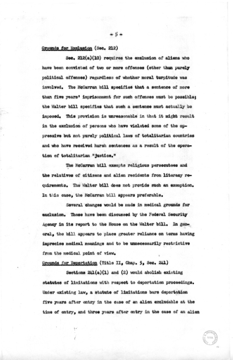 Memorandum, "Discussion of Points of Objections to Certain Provisions of S. 2550 Raised in the White House Memorandum"