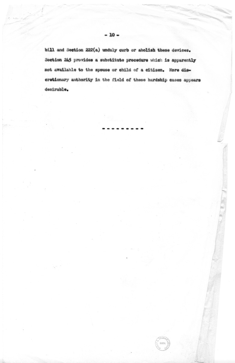 Memorandum, "Discussion of Points of Objections to Certain Provisions of S. 2550 Raised in the White House Memorandum"