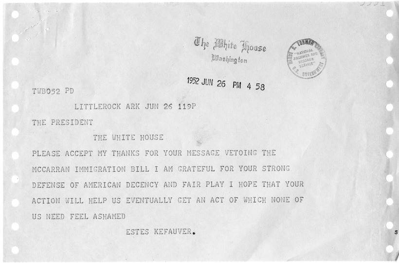 Correspondence Between Senator Estes Kefauver and President Harry S. Truman