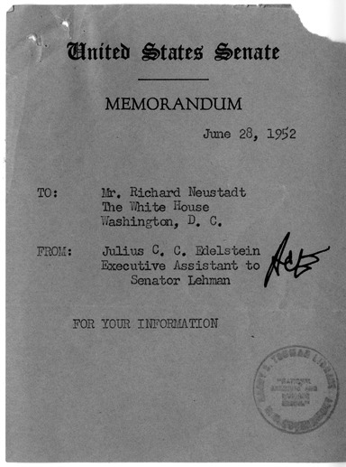 Memorandum from Julius C. C. Edelstein to Richard E. Neustadt with Attachments