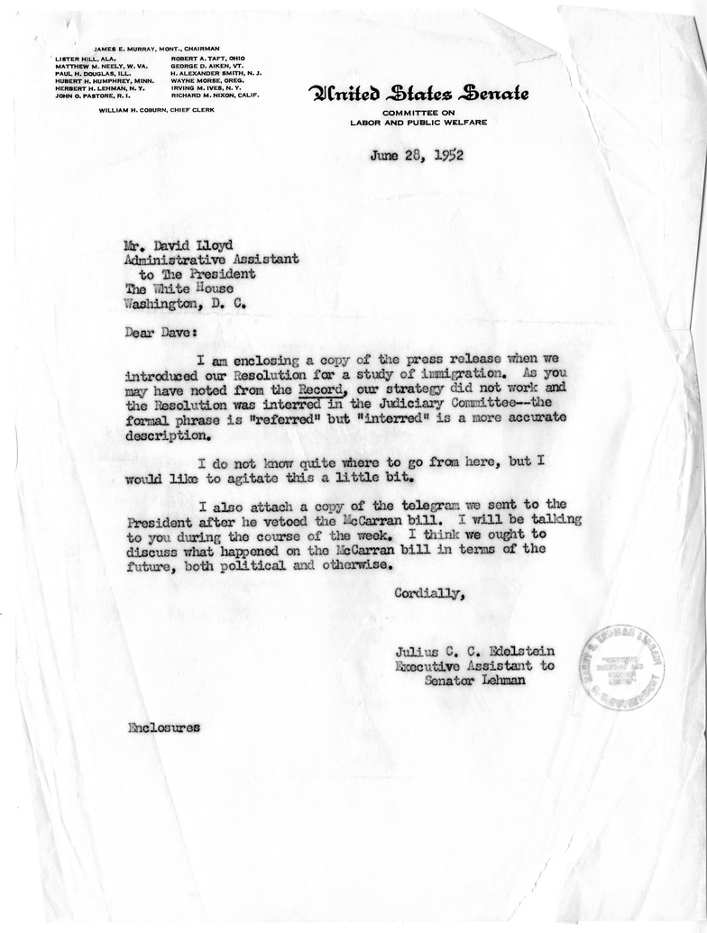 Memorandum from Julius C. C. Edelstein to Richard E. Neustadt with Attachments