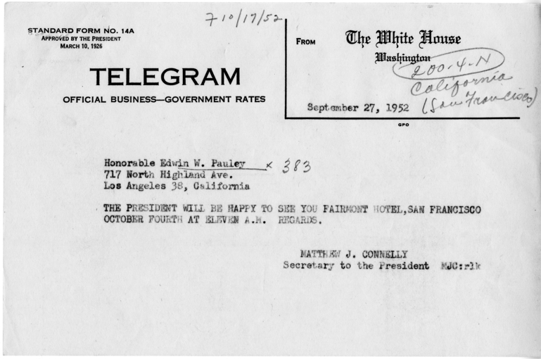 Correspondence Between Edwin Pauley and Matthew Connelly