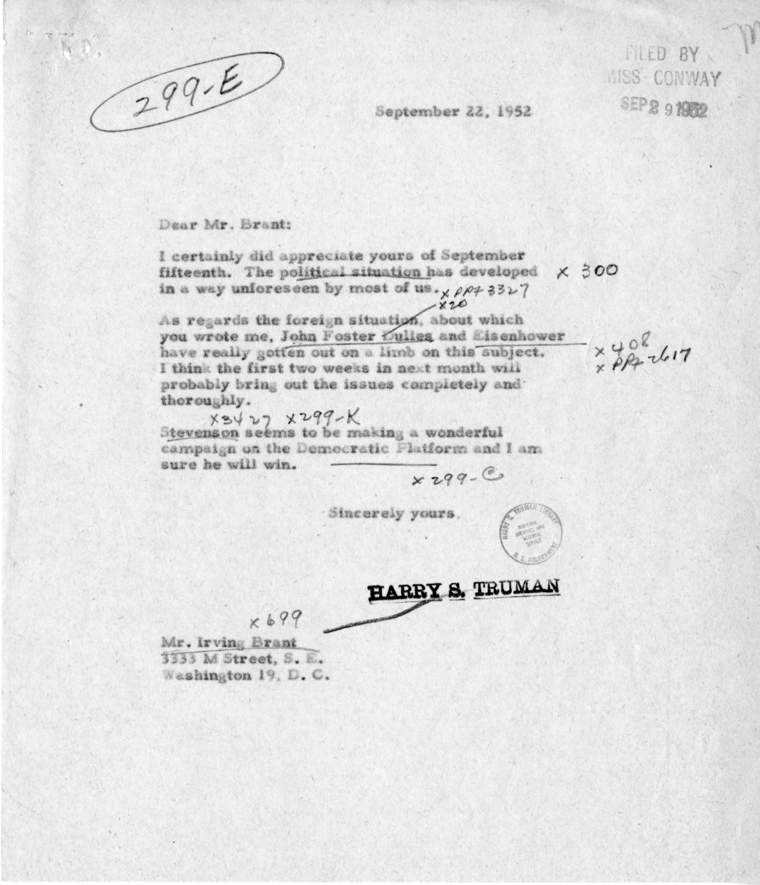 Correspondence Between Irving Brant and Harry S. Truman