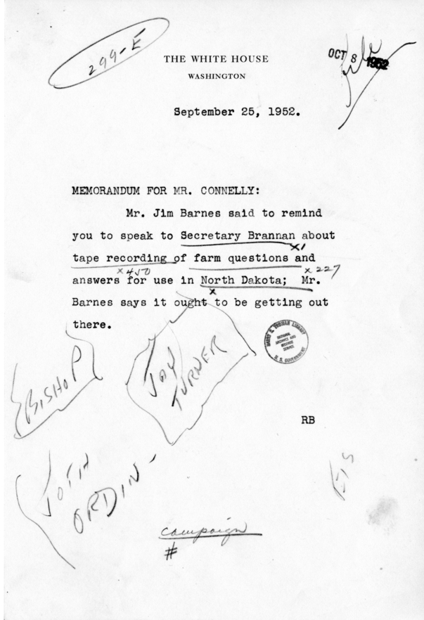 Memorandum, Roberta Barrows to Matthew Connelly
