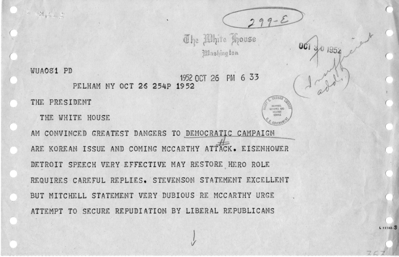 Telegram, James Hill to Harry S. Truman