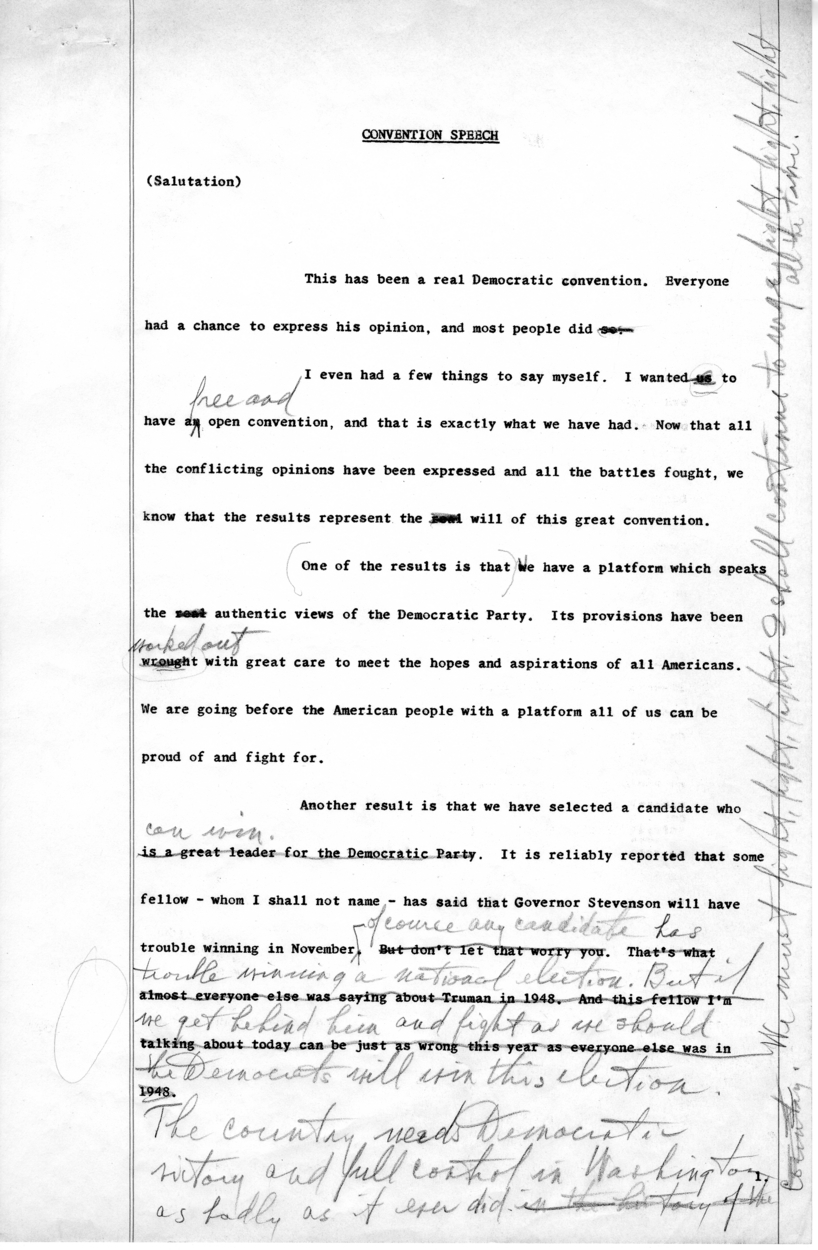 Draft of Speech for Delivery by Harry S. Truman in Chicago, Illinois