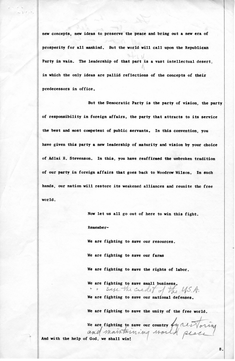 Draft of Speech for Delivery by Harry S. Truman in Chicago, Illinois