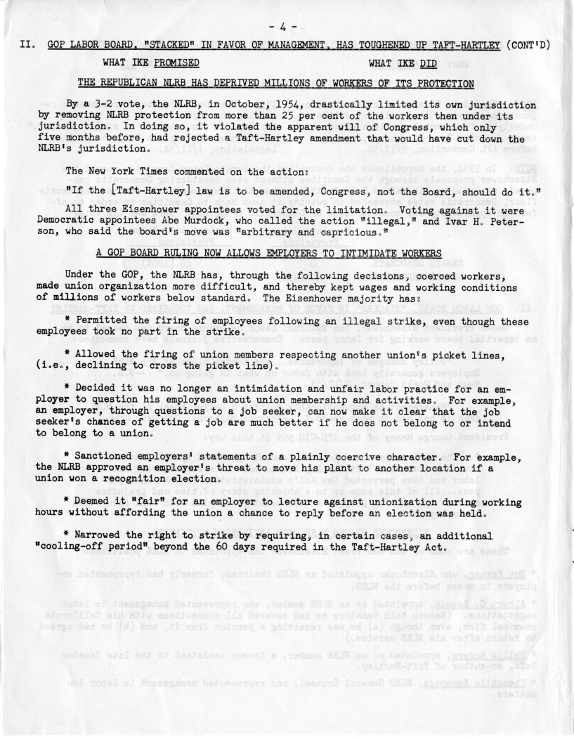 Democratic Fact Sheet Pamphlet, â€œThe Eisenhower Record Against the American Workerâ€