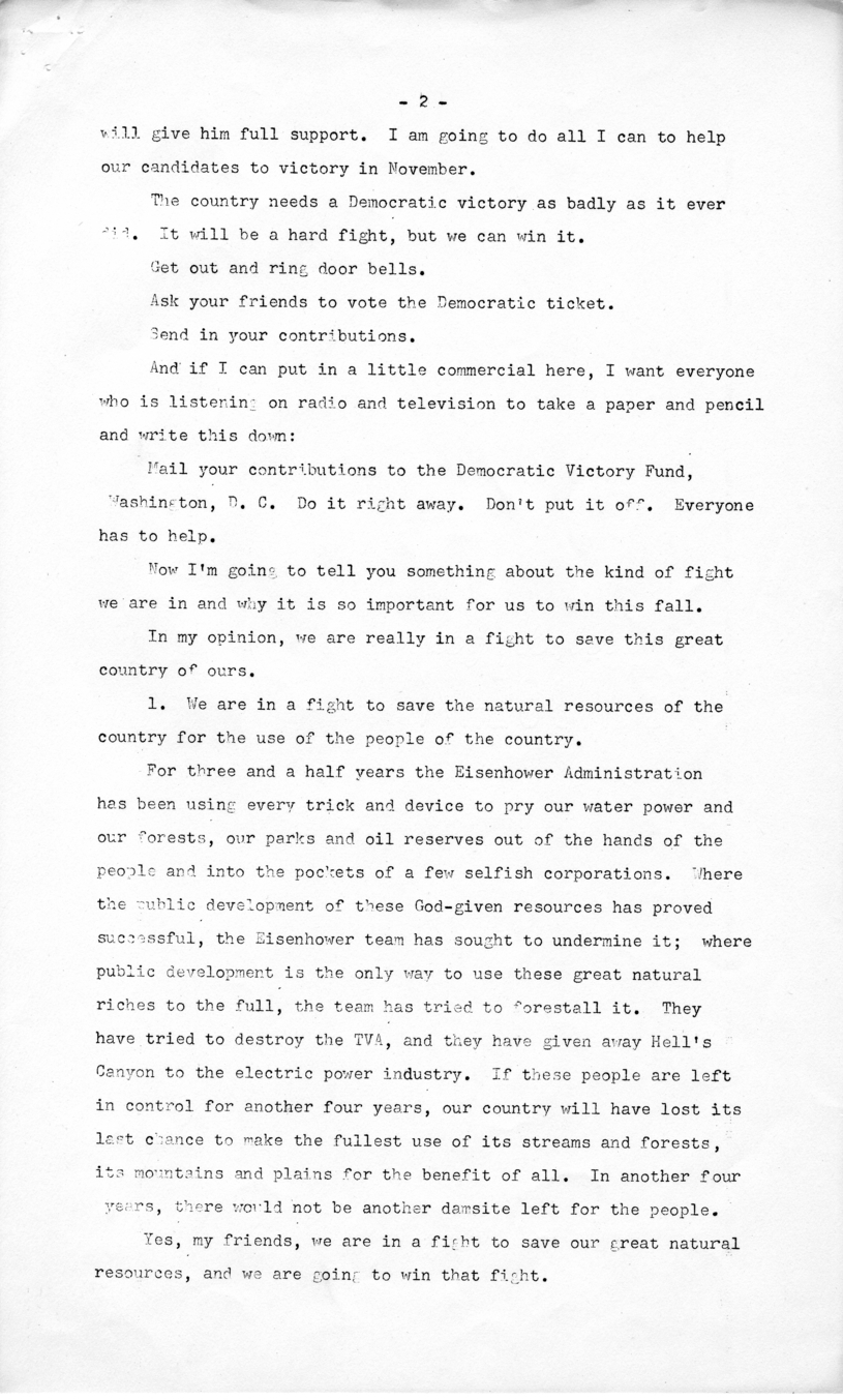 Press Release of Speech Delivered by Harry S. Truman Before the Democratic National Convention