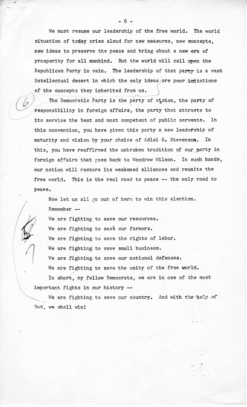 Press Release of Speech Delivered by Harry S. Truman Before the Democratic National Convention