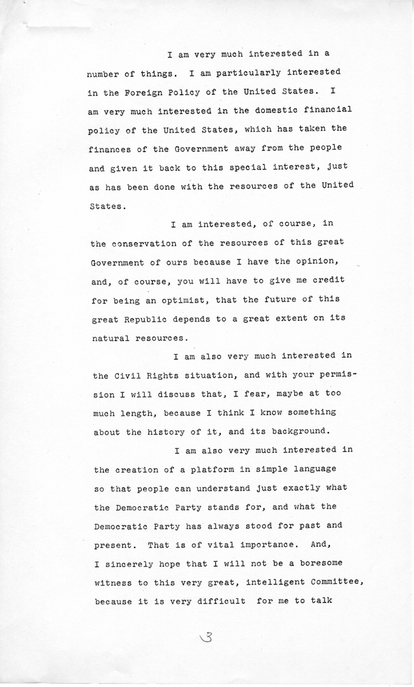 "Address Before the Committee on Platform and Resolutions of the Democratic National Convention"