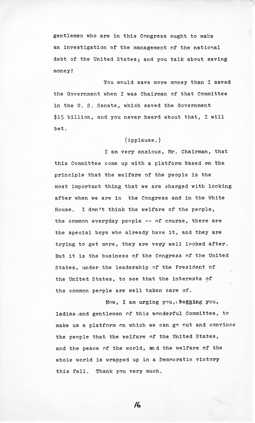 "Address Before the Committee on Platform and Resolutions of the Democratic National Convention"